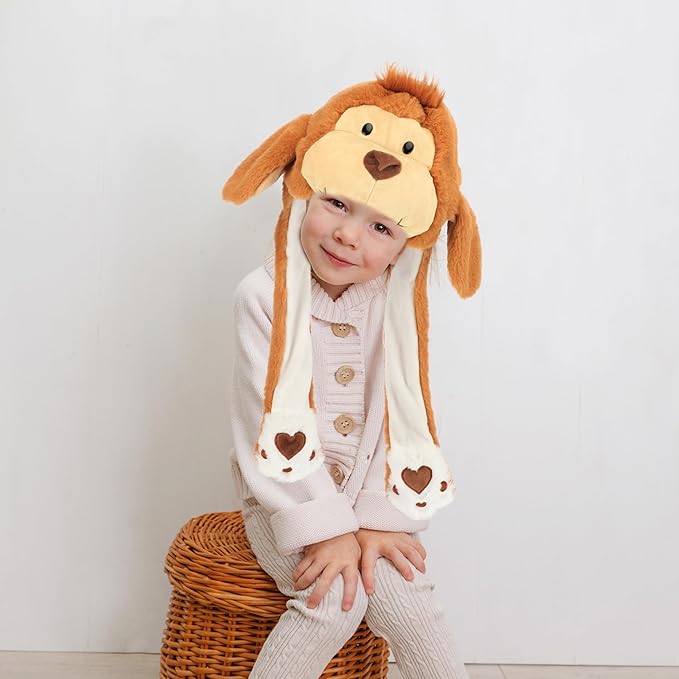 Bubblepompom Animal Hat with Ears Moving Jumping Pop Up Beating Hat Plush Holiday Cosplay Dress Up Funny Gift for Kids