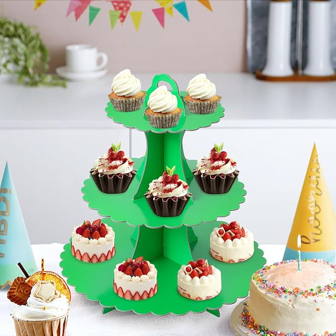 Soleebee 3-Tier Cupcake Stand, Cardboard Cupcake Tower, Dessert Cup Cake Stand Tower for Birthday Wedding Party Decoration, Cupcake Tier Stand 2 Set (Green)