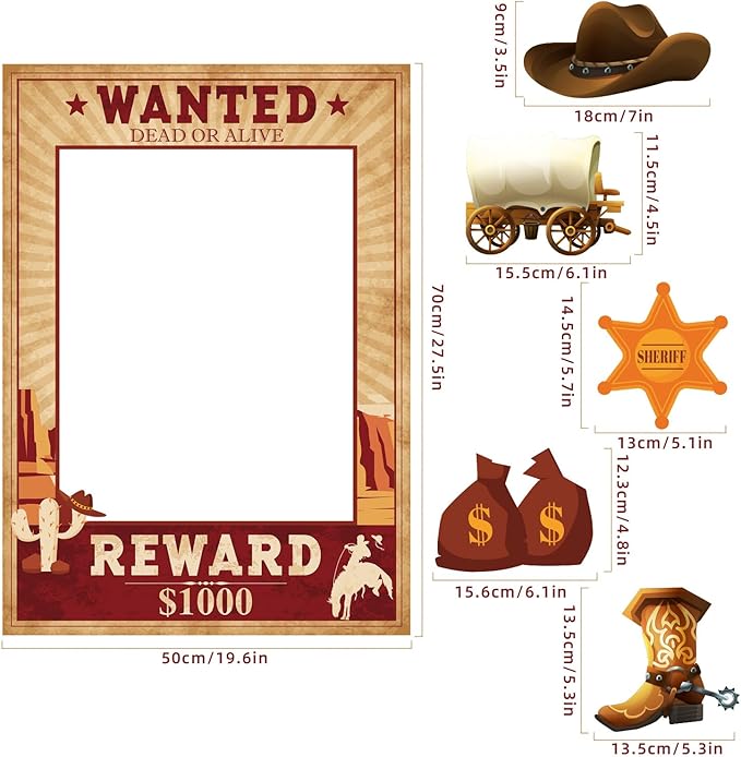 West Wanted Photo Booth Prop Kit Cowboy Party Decoration Wild Western Cowboy Theme Photo Booth Prop Set Wild Western Selfie Photo Booth Poster for Cowboy Cowgirl Rustic Party Supplies