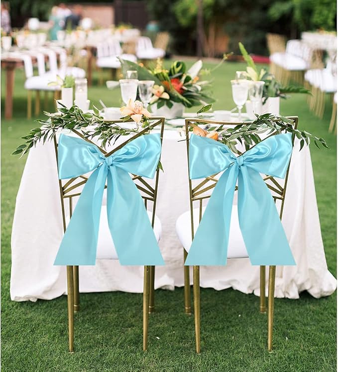 TONIFUL 4 Inch Wide Light Blue Solid Satin Ribbon 22yd Fabric Large Ribbon for Cutting Ceremony Grand Opening Chair Sashes Table Hair Bows Floral Sewing Craft Gift Wrapping Wedding Party Decoration