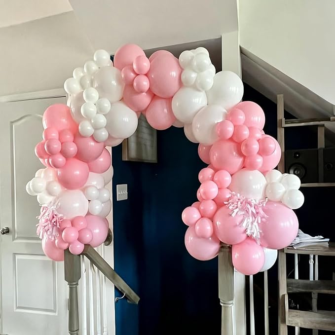 Lukiituke Light Pink Balloon Arch Kit, 134Pcs Pink and White Balloons, Light Pink Balloons with 4 Sizes for Wedding Bridal Baby Shower Birthday Party Decorations
