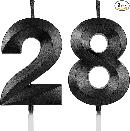Number 28 Birthday Candles, 1.96 Inch Happy Birthday Cake Candles Cupcakes Topper Decoration for Birthday Party Wedding Anniversary Celebration Supplies (Black)