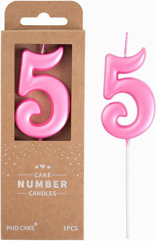 PHD CAKE 2.76 Inch Elegant Pink 5 Number Birthday Candles, Pink Number Candles, Cake Number Candles, Party Celebration