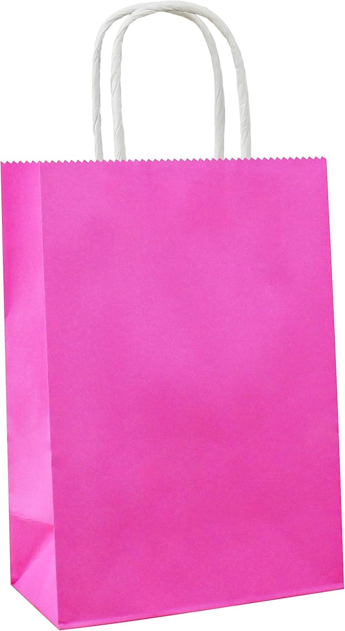 25 PCS Small Gift Bags Hot Pink Kraft Paper Bags with Handles for Party Favors (8.2 x 6 x 3.1 In)