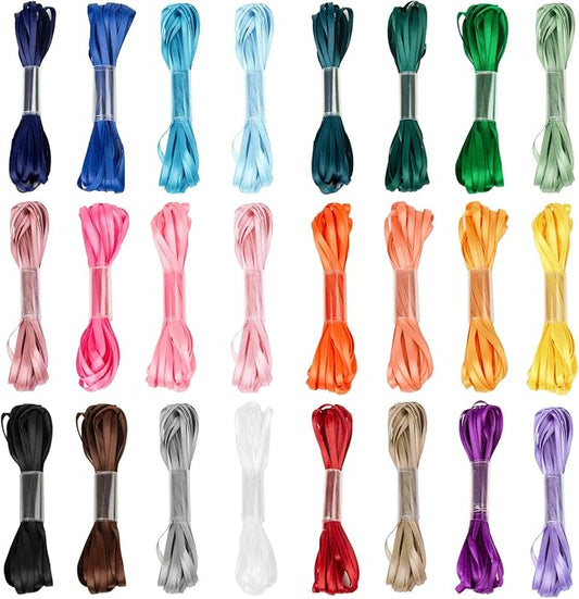 1/8 Inch Thin Ribbon for Crafts, Assorted Colorful Bulk Pack 120Yds, Double Faced Satin Set, Skinny Silk Fabric for Christmas Ornaments, Hair Bows, Sewing, Gift Wrapping