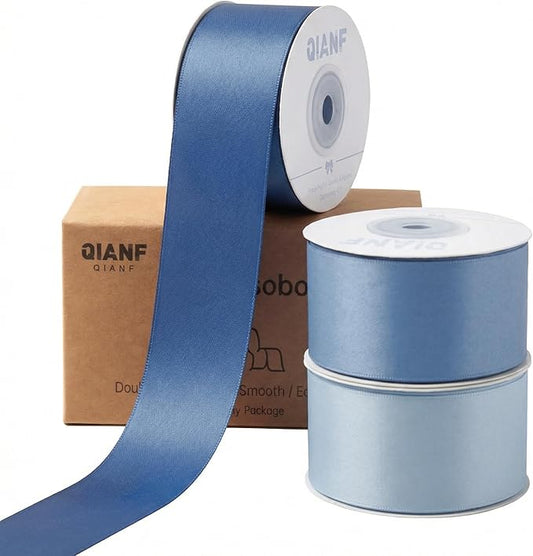 QIANF 1-1/2 Inch French Blue Double Face Satin Ribbon 45 Yards Light Blue Fabric Ribbon for Gift Wrapping, Flower Bouquets, Hair Bows, Wedding Decoration, Invitation Cards, Christmas (3 Rolls *15Yd)