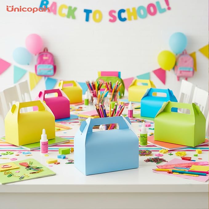 UnicoPak 30 Pack Baby Blue Party Favor Bag Boxes, Gable Gift Boxes for Candies Treats Goodies Cookies, Ideal for Baby Shower, Blue Party Favors, Theme Birthday Party, Valentine's Day, 6.5x3.5x3.5 Inches