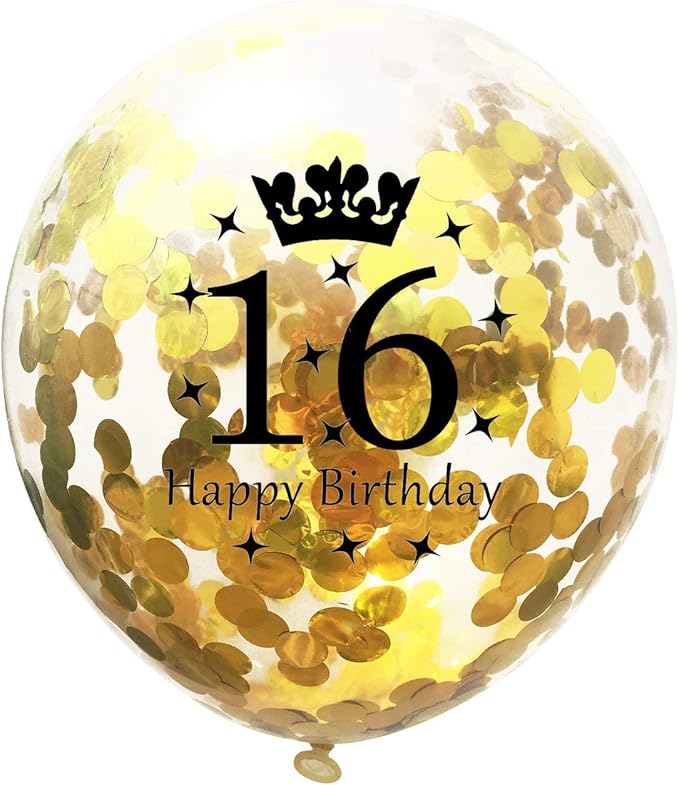 SHUNTAI 16 Birthday Balloons Gold and Black 16th Birthday Decorations Latex Confetti Balloon for 16 years old Anniversary Happy Birthday Party Supplies 12 Inch 15 Pack