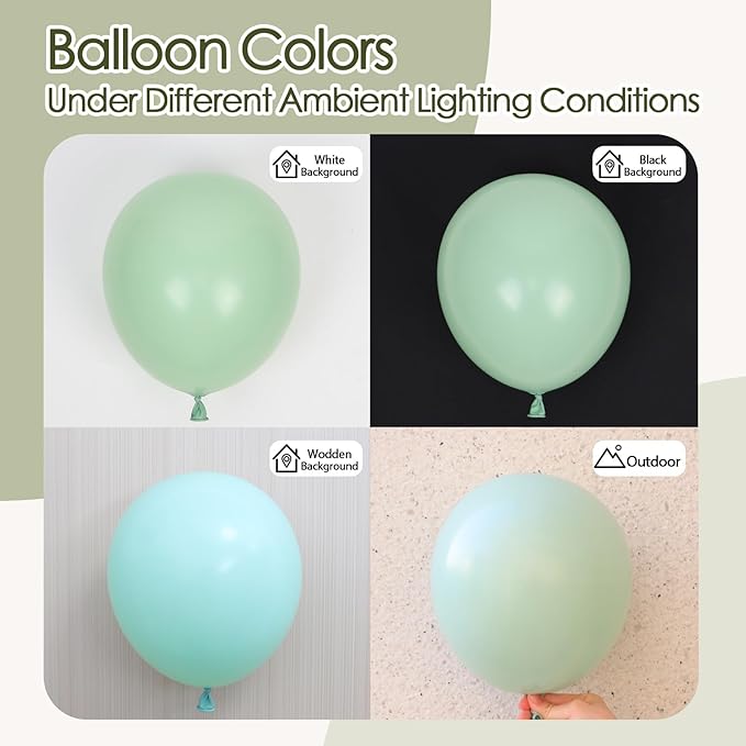 120pcs Sage Green Balloons, 18 12 10 5 inch Sage Balloons Different Sizes Sage Green Balloon Arch Kit for Wedding Bridal Baby Shower Birthday Party Decorations