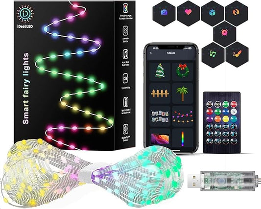 Super RGB Smart Fairy String Lights 66ft 200LEDs, Color Changing w/Remote & App Control, Multicolor Dynamic DIY RGB-IC Twinkle Light for Bedroom, Birthday, Party, Wedding Indoor Outdoor Decor