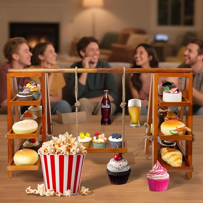 Tnstbiee 3 Tier Cupcake Stand - Wooden Display Stand for Desserts, Fruits, Nuts, Cheese - Removable Trays and Foldable Stand - Perfect for Parties and Events - Rustic and Unique Wooden Serving Tray