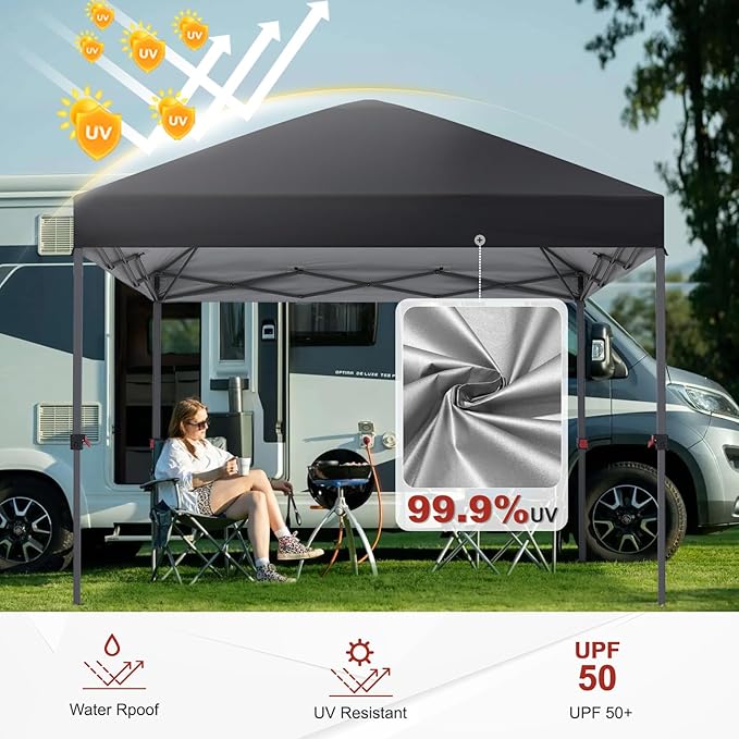ABCCANOPY 8x8 Pop Up Canopy Tent, Easy Setup Instant Shelter with Wheeled Bag, Heavy Duty Outdoor Canopy for Beach, Market, Backyard, UV Protection, Outdoor Weather Protection (Black, 8x8)