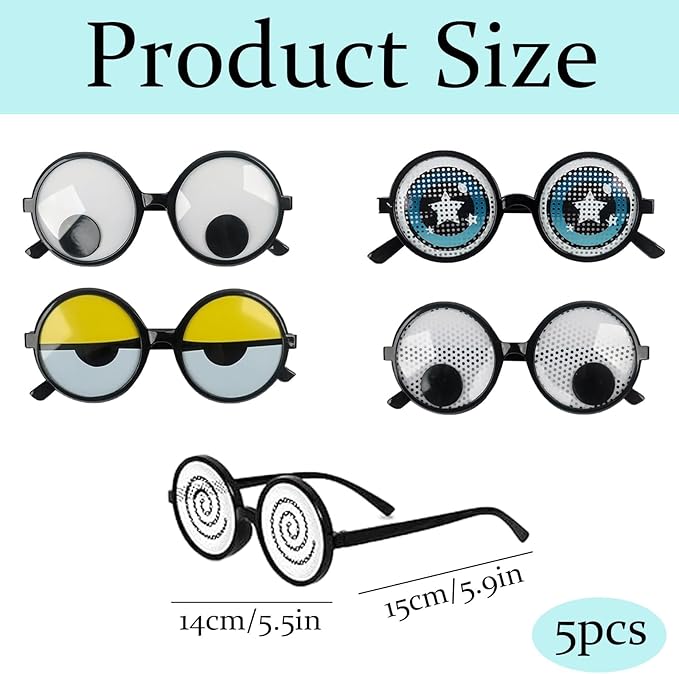 CZFSWT 5PCS Googly Eye Glasses, Funny Glasses, Funny Sunglasses with Moving Eyes, Perfect for Costume Parties, Themed Events, Halloween, Stage Performances and Social Gathering