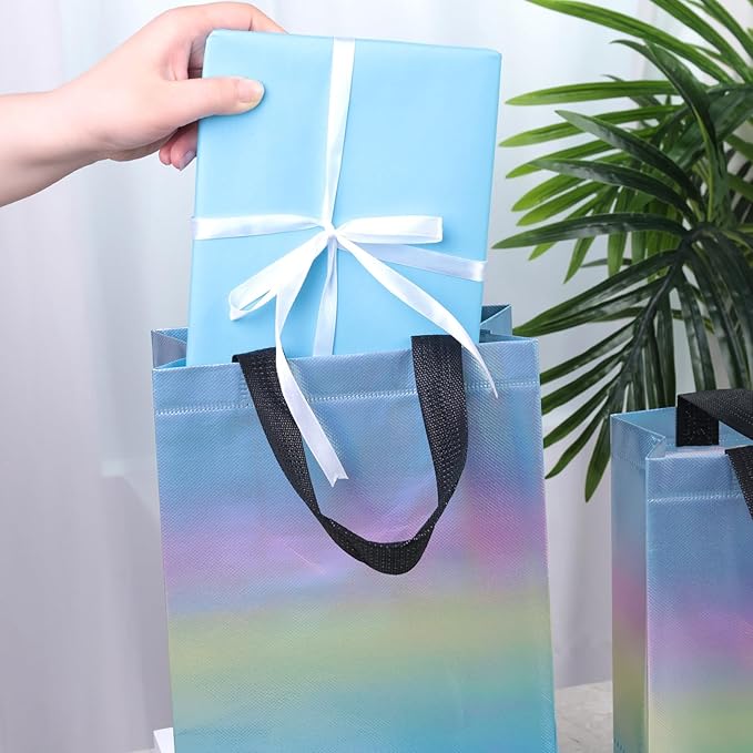 VGOODALL 15PCS Reusable Iridescent Gift Bags with Handles, 8"x4"x10" Bulk Party Favor Bags for Party Gifting, Birthdays, Weddings, Goodie Treats