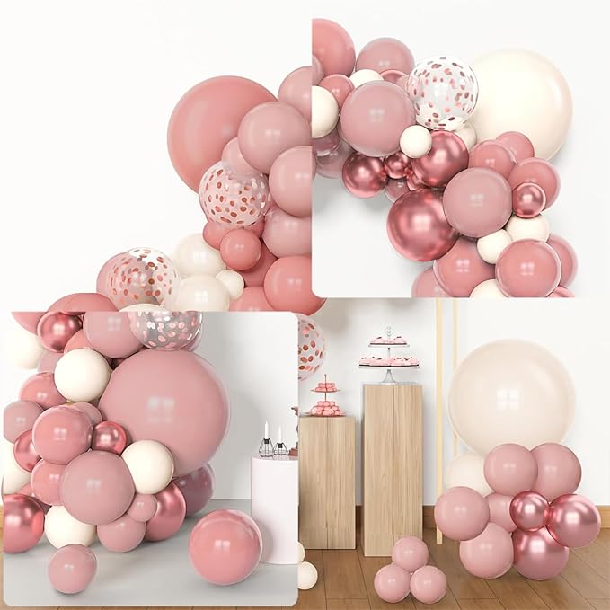 Archloon 156pcs Dusty Pink Balloon Garland Arch Kit, Different Sizes 18 12 10 5 inch Pink White Sand Metallic Confetti Pink Balloons for Girl Baby Shower Birthday Boho Party Decorations