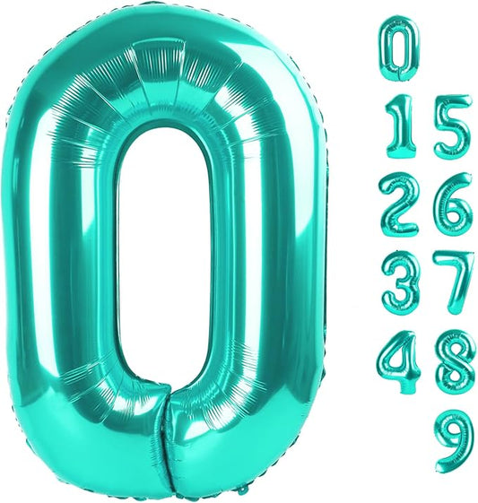 Number 0 Balloons 40 Inch Blue-green Number Balloons for 10 20 30 40 50 60 70 80 90 100 Numbers Balloon Birthday Decorations Wedding Event Baby Shower