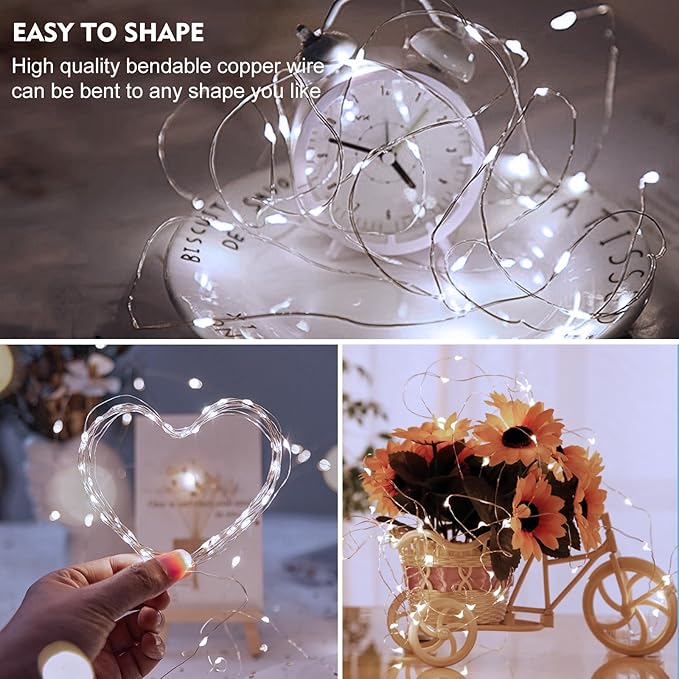 pozzolanas 50 Pack White Fairy Lights Battery Operated 3 Modes 7FT 20 LED Waterproof String Lights Twinkle Silver Wire for Mason Jars Wedding Christmas Halloween Party Decor (50, White)