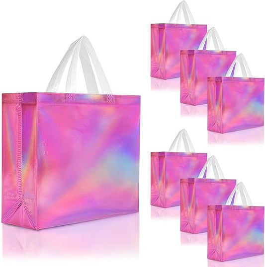 Nush Nush Large Pink Iridescent Gift Bags in Bulk – Set of 30 Holographic Pink Gift Bag With Handles - For Small Business, Birthday, Christmas, Goodie, Gifting, Party Favors - 13 "x 5" x 11" Size