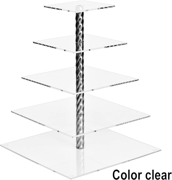 AMT Acrylic Cupcake Stand | Clear Acrylic Cupcake Stand for 88 Cupcakes | 5 Tiers Cupcake Stand | Perfect for a Wedding Shower, Birthday Party, Baby Shower. (1 pc/Box) (Square - 5 Tiers)