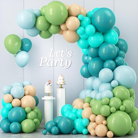 Kelfara 128Pcs Dusty Blue and Sage Green Balloon Garland Arch Kit, 18 12 10 5 inch Retro Avocado Teal Nude Balloons for Baby Shower Jungle Wedding Boho Birthday Party Decorations