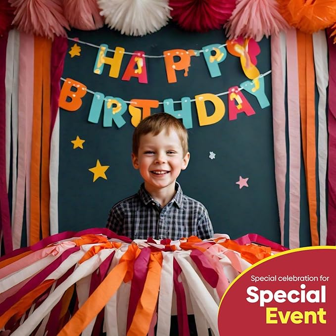 Crepe Paper Streamers - 8 Rolls, 656ft Pack in Red, White & Orange for Parties & Birthdays (1.8 in x 82 ft/Roll)