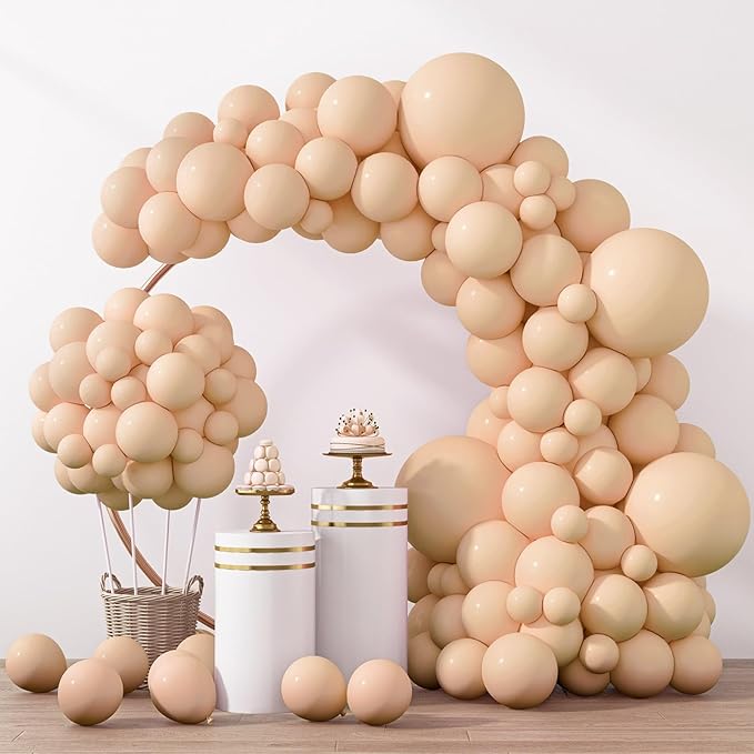 RUBFAC 129pcs Nude Balloons Different Sizes 18 12 10 5 Inch, Boho Beige Apricot Balloon Garland Arch Kit for Party Decoration Gender Reveal Graduation Wedding Anniversary Baby Shower Party Supplies