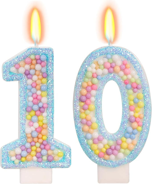 Blue Birthday Candles - Number 10 Candle, Colorful Macaron Candles, 10 Birthday Decorations for Girls Boys, Cake Decorations, Theme Party Supplies (Blue)