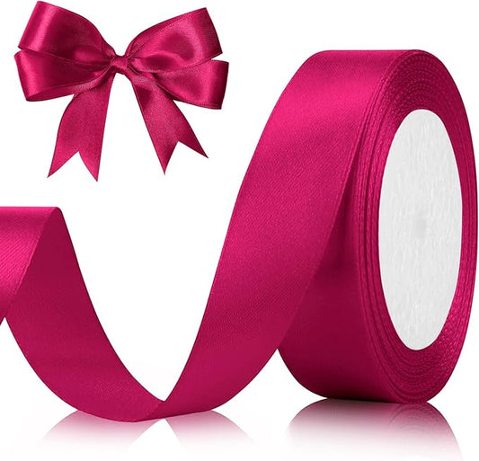 Pink Ribbon for Gift Wrapping - 25 Yards Hot Pink Satin Ribbon for Bows, Wedding Decor, Floral Arrangement, Birthday Party