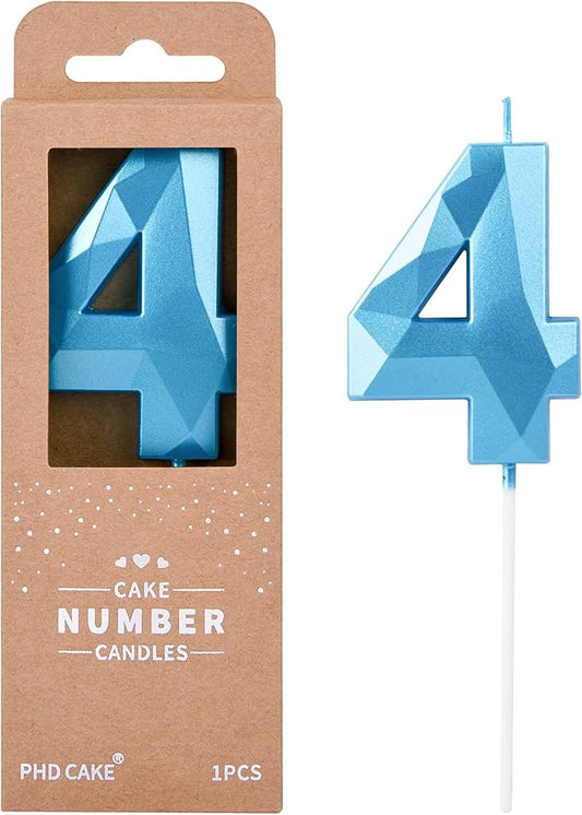 PHD CAKE 2.76 Inch Crystal Blue 4 Number Birthday Candles, Blue Number Candles, Cake Number Candles, Party Celebration