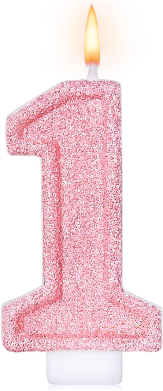 Cute Number 1 Birthday Candle, Glitter Pink Number Candles, First Birthday Cake Topper Decoration, Party Supplies Anniversary Celebrations