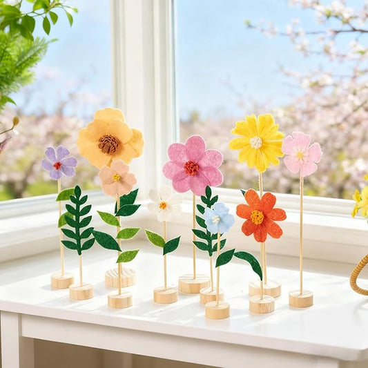 Easy Joy 11PCS Wildflower Party Decorations, Wildflower Centerpieces Wooden Base Pastel Flower Table Decorations for Tables, Birthday Baby Shower Spring Table Decorations for Home Office