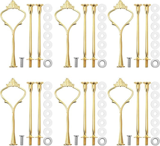 6 Sets 3 Tier Cake Stand Hardware Tiered Tray Plate Hardware Kit Heavy Metal Cake Fruit Food Plate Stand Fitting Stacking Kit for Serving Dessert Cupcake Dish Food(Simple,Gold)
