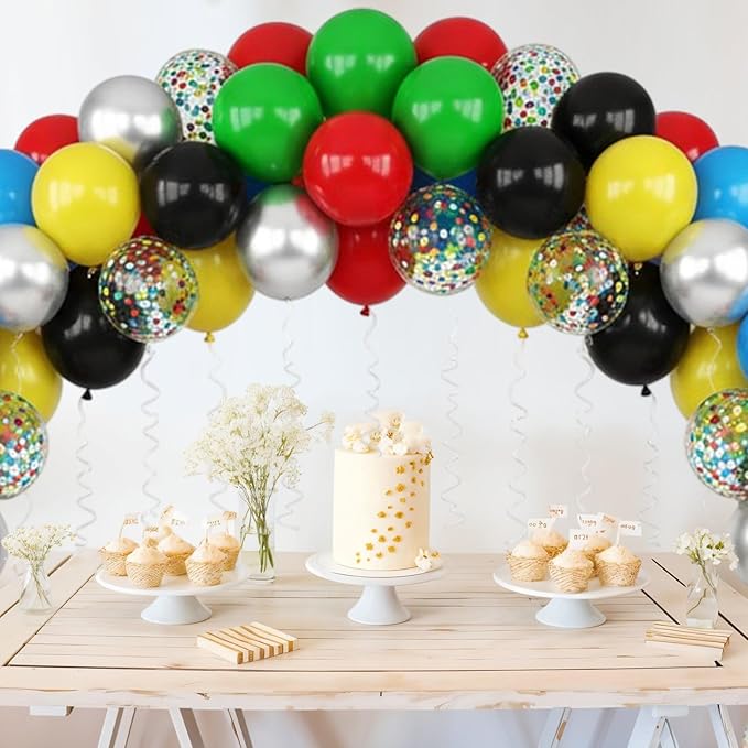 Red Yellow Blue Green Balloon, 50PCS 12Inch Multicolor Balloons with Black Red Blue Yellow Green Silver Ballons and Colorful Confetti Ballon for Birthday,Game Themed Party Supplies