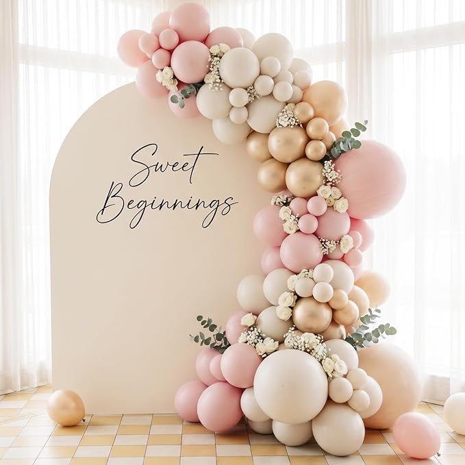 RUBFAC 135pcs Pale Pink Balloons Different Sizes Pack of 18 12 10 5 Inch, Latex Light Baby Pastel Pink Balloon Garland Arch Kit for Baby Shower Engagement Bachelorette Wedding Birthday Party