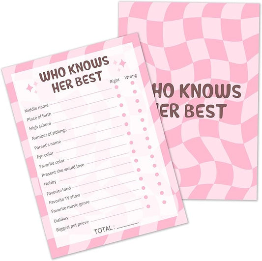 Who Know Her Best Birthday Party Games Cards for Birthday Sleepover Slumber Party Pink Sweet Party Favors & Supplies Activity for Women Set of 20 - YY025