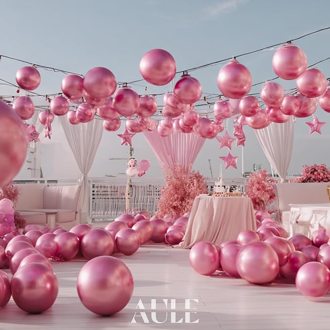 AULE Party Balloons 50 Pcs 12 inch Pink Metallic Chrome Helium Shiny Latex Thicken Balloon Perfect Decoration for Wedding Birthday Baby Shower Graduation Carnival
