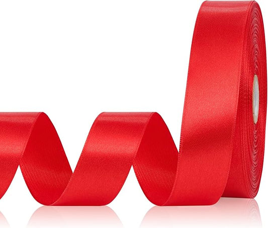Red Ribbon 1 Inch 60 Yards, Versatile Solid Satin Ribbon for Flower Bouquet, Graduation Lei, Crafts, Gift Wrapping, Baby Shower, Christmas and Wedding