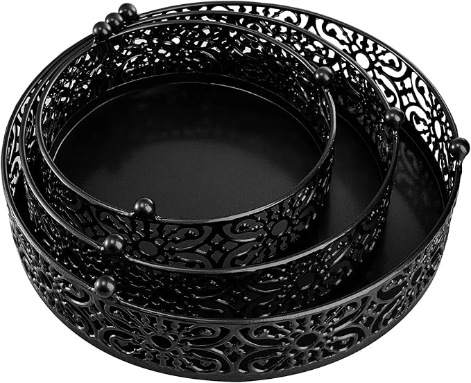 Hedume Set of 3 Metal Cake Stand, Black Round Cake Stand, 8" 10" 12" Dessert Cupcake Pastry Candy Display Plate for Wedding, Event, Birthday Party