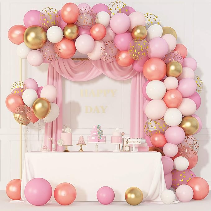 Amandir 164Pcs Rose Gold Pink Balloons Garland Arch Kit Light Pink Gold White Confetti Latex Metallic Balloons for Mothers Day Birthday Decorations Baby Shower Wedding Graduation Party Decorations