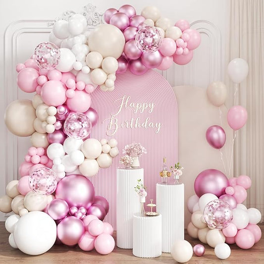 Pink and White Balloon Garland Arch Kit, 167Pcs Latex Balloons Different Sizes 18 12 10 5 inch for Women Girl Princess Birthday Bridal Baby Shower Wedding Party Decorations