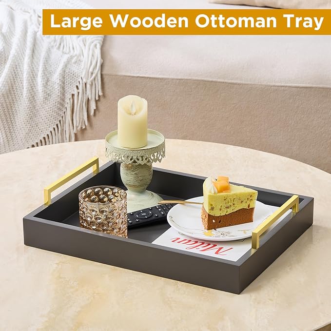 40cm x30cm Serving Trays with Handles, Grey Decorative Serving Tray, Ottoman Trays, Living Room, Bathroom, and Outdoors Decorative Trays (Charcoal)