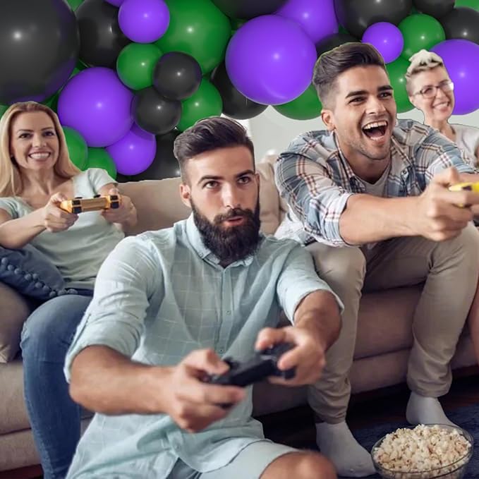 Purple Green Black Balloon Garland Arch Kit - Purple Black Balloon Green Black Balloons Video Game Balloons for Truck Car Hero Video Game Miner Birthday Graduation Party Decorations
