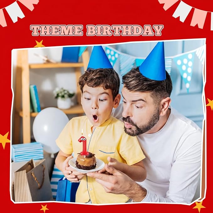 MTLEE Number Birthday Candle Monster Theme Candles Cookies Cake Topper for Girl Boy Cartoon Birthday Party Cake Decorations Supplies(Red,Number 1)