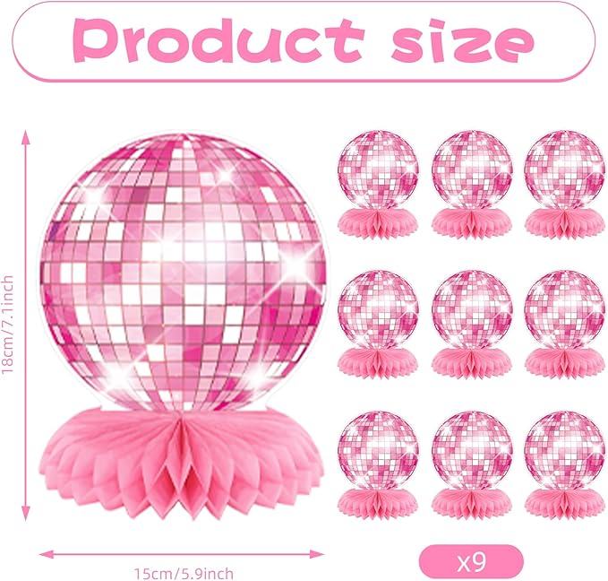 Disco Party Decorations - Pink Disco Decor Flat Disco Ball Centerpieces for Party Table Disco Ball Decor for Cowgirl Birthday Bachelorette Bridal Shower Disco Party Favors