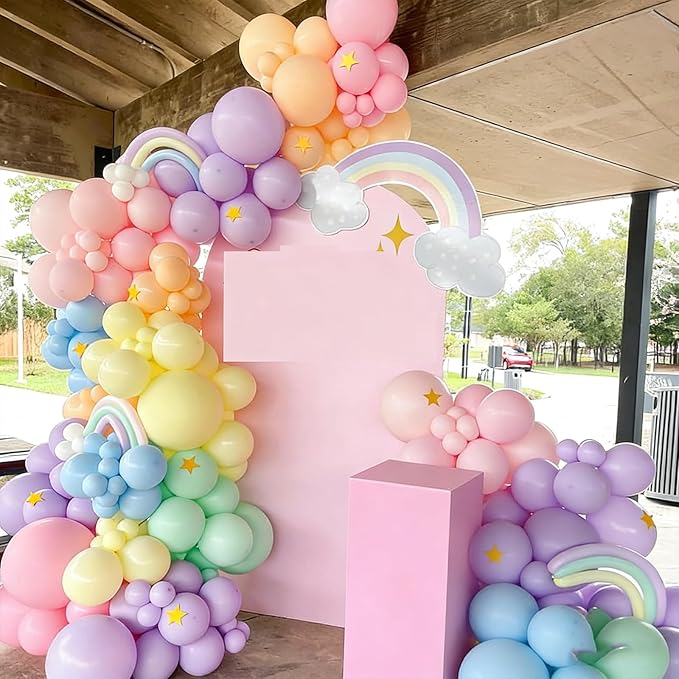 YMSZ Pastel Balloons Arch Kit with Different Sizes, Multicolor Macaron Pink Purple and Blue Yellow Balloons for Birthday, Easter, Baby Shower, Gender Reveal Party Decorations