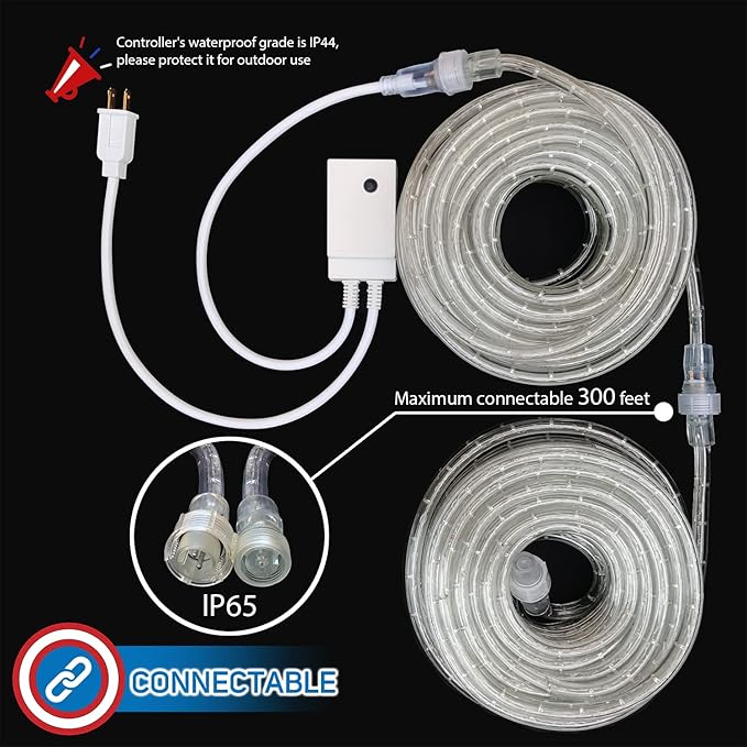 Russell Decor 60ft Red White Blue LED Rope Lights with Patriotic Lights with 4-Level Dimmable Controller Outdoor for Patriotic 4th of July Memorial Day Decor Patio Deck Flexible Lights