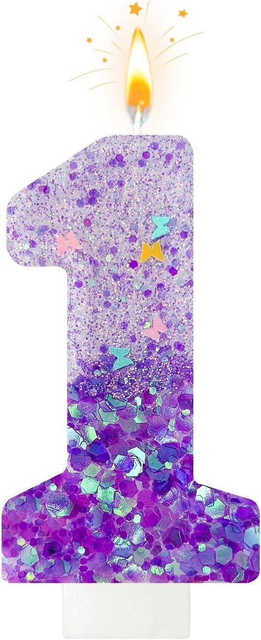 Purple Sequin Birthday Candles, Cake Number Candles, Girls 0th Birthday Decorations, Suitable for Birthday Parties, Anniversary Party Decorations(1)