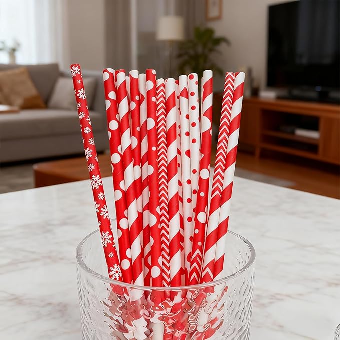 100 Pack Valentines Day Paper Straws,Valentines Party Supplies Red Disposable Drinking Straws for Anniversary Holiday Celebrations,Bridal Shower,Wedding Birthday Party