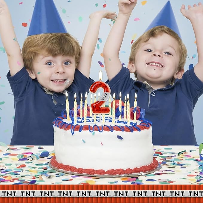 TNT Themed Birthday Candles for Boys Girls, Craft Pixels Cake Topper,Number 12 TNT Cake Toppers，Pixel Birthday Cake Candle,Kids Themed Birthday Party Supplies (Number 12)