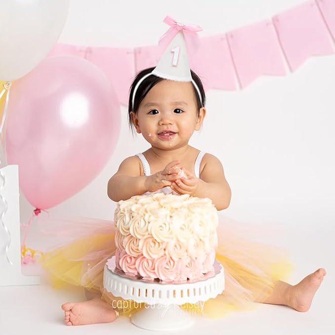 Pink Bow 1/2 Birthday Hat- Pink half Birthday hat, Princess 1st Birthday Supplies,Half Birthday Decorations for Girls